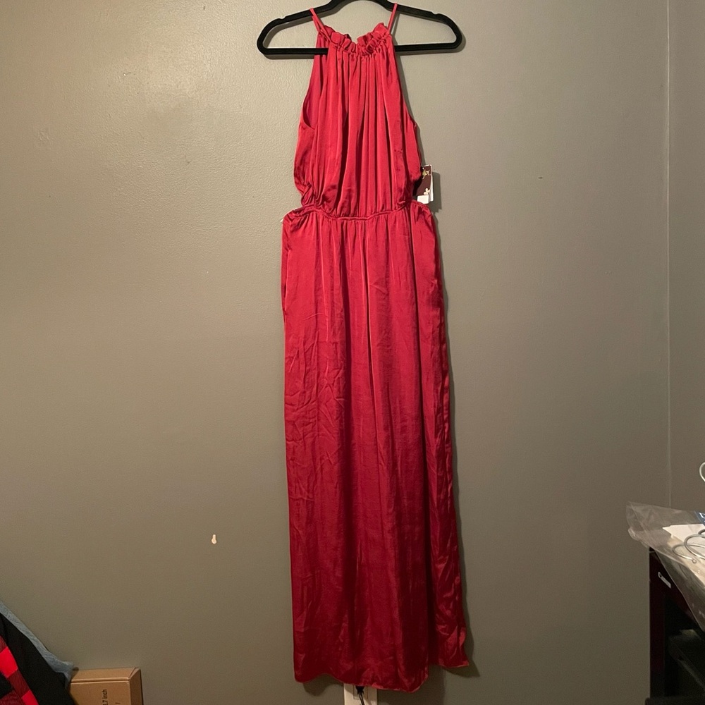 NWT Taylor Sz 6 Women’s Red Garnet Silky Cut-out Halter Jumpsuit Romper Ret $129